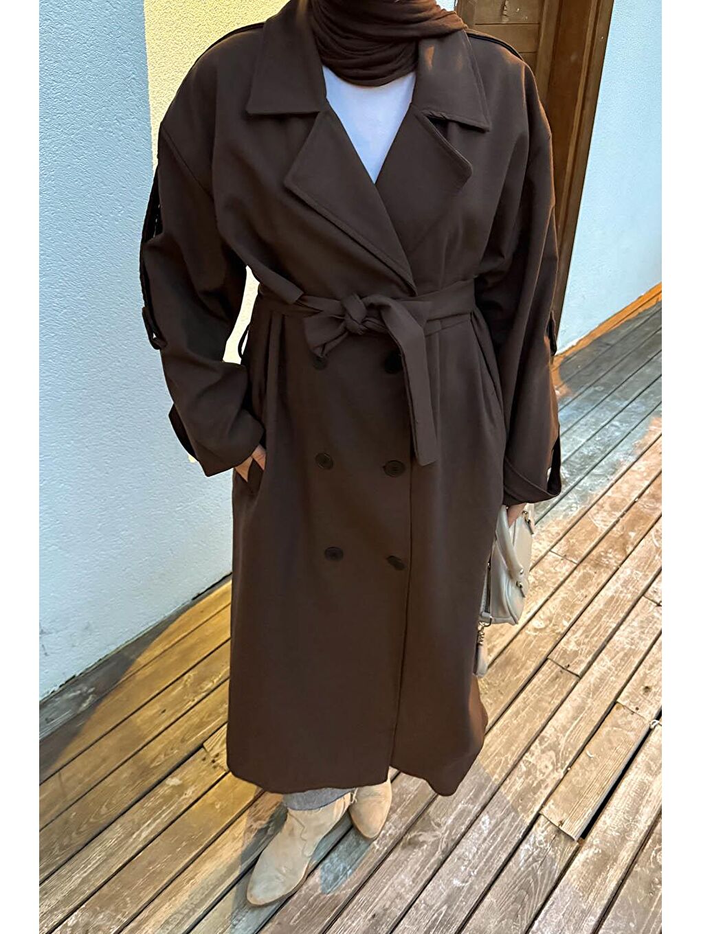 Uzun Apoletli Trenç Kahverengi-2