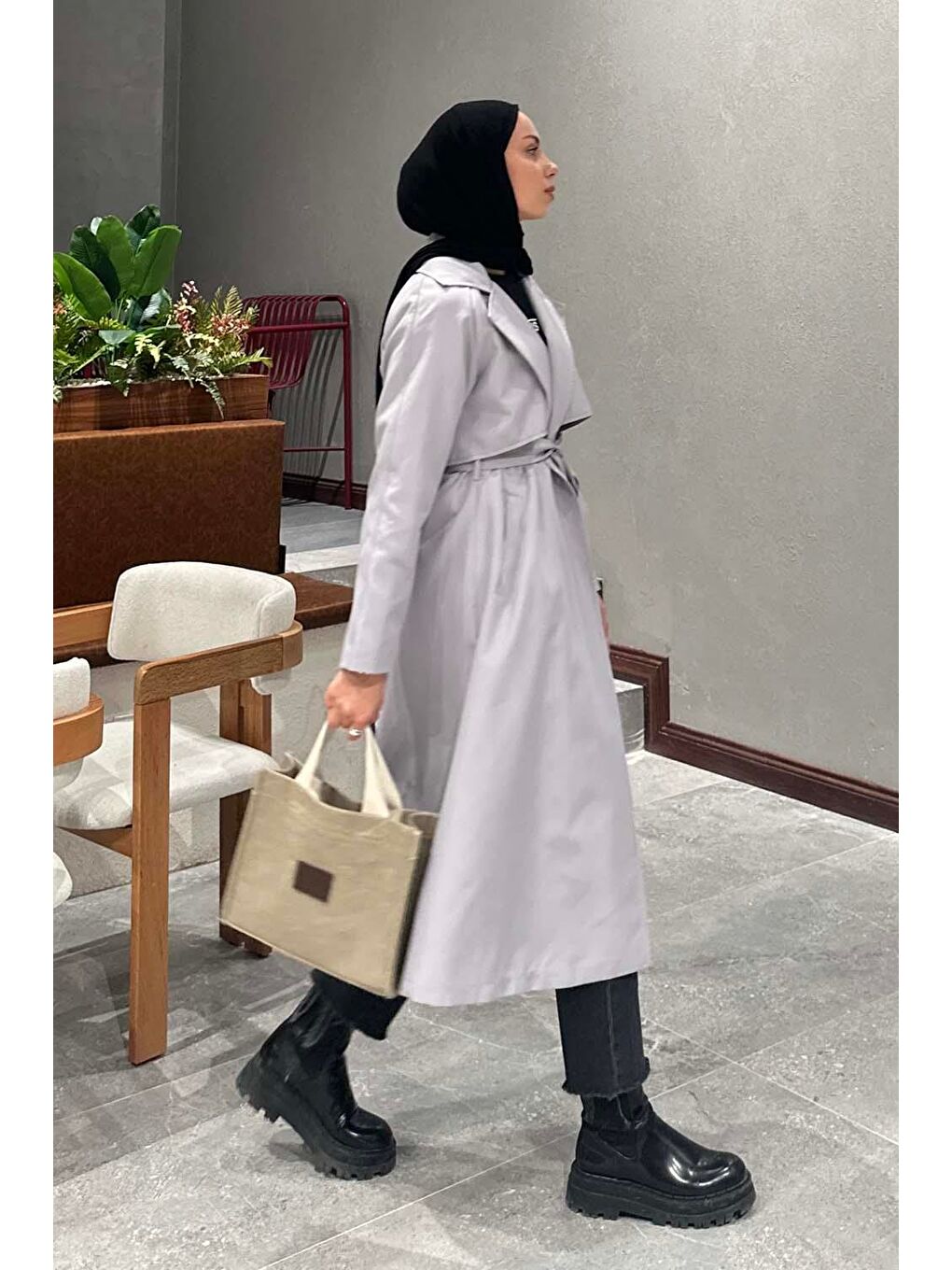 Hector Çentik Yakalı Trençkot Gri-1