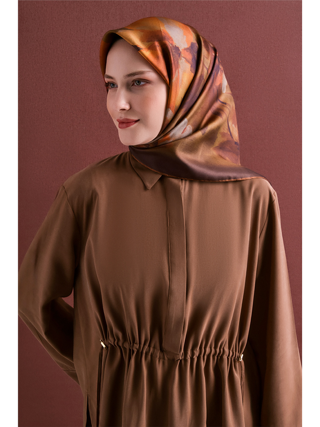 Kahverengi Saf İpek Twill Eşarp 9611d 56-2