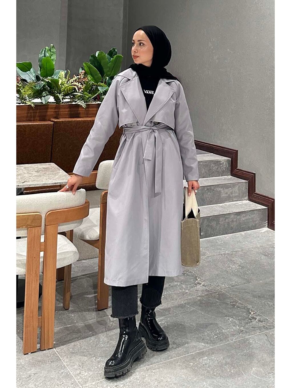 Hector Çentik Yakalı Trençkot Gri-4