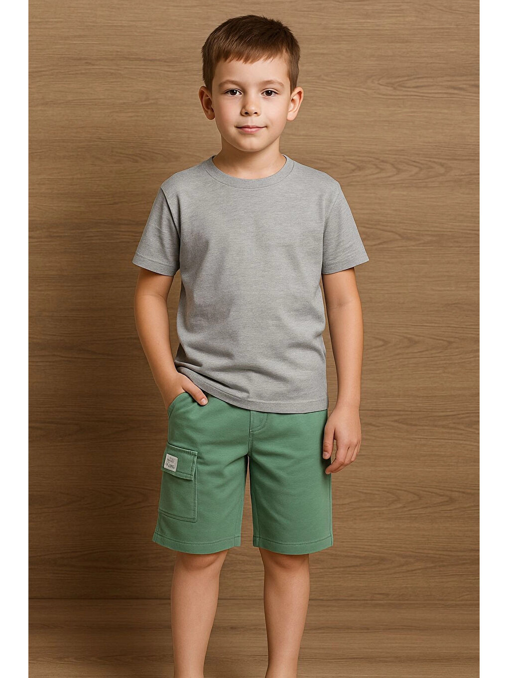Yeşil Kargo Cepli Erkek Çocuk Basic Şort 73651-1