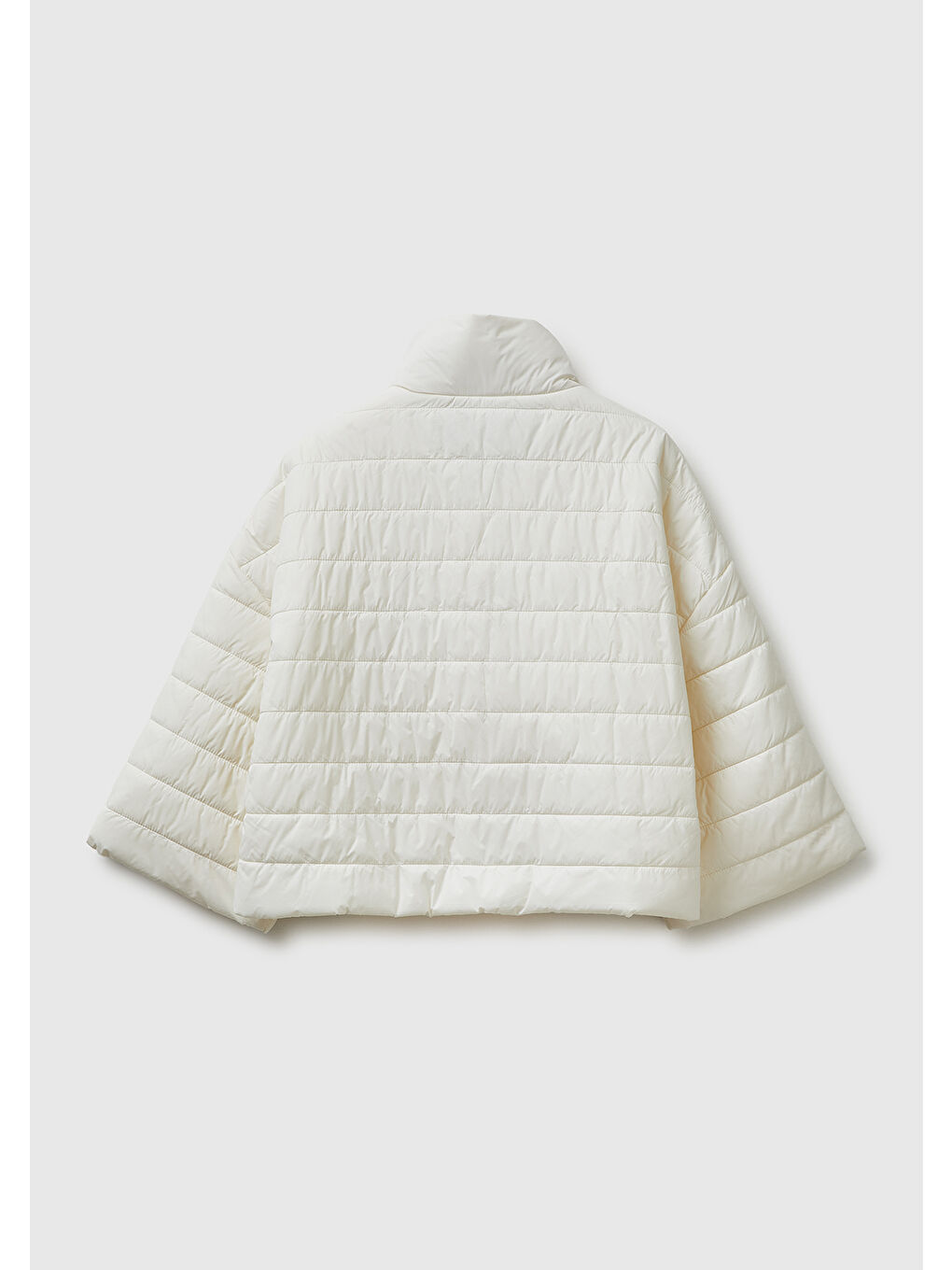 Ekru Kadın Krem Biyeli Cepli Fermuarlı Yüksek Yaka Ceket-1