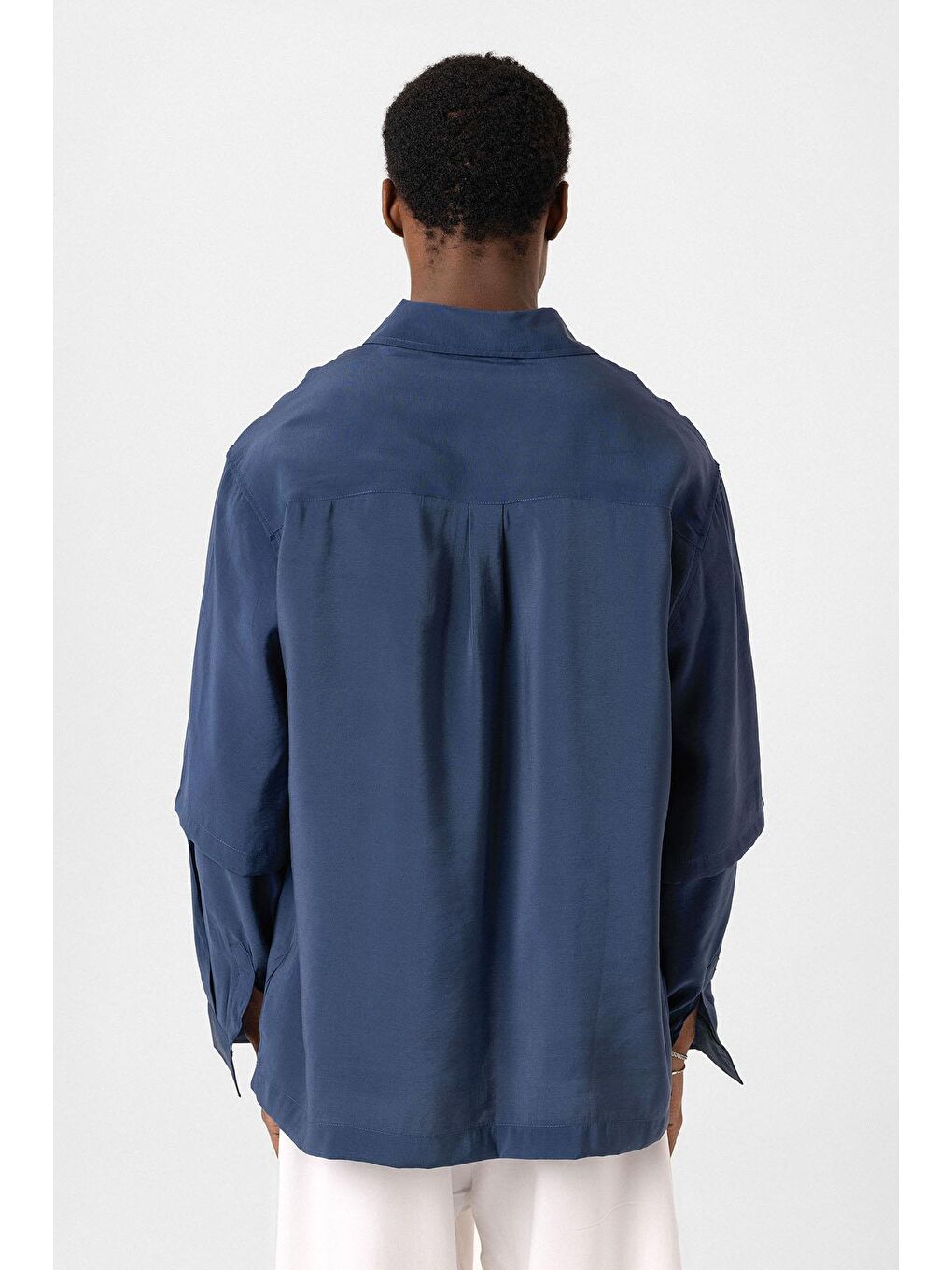 Çift Kol Detaylı Oversize Gömlek İndigo-4