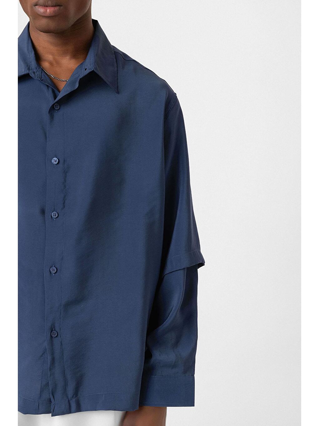 Çift Kol Detaylı Oversize Gömlek İndigo-5