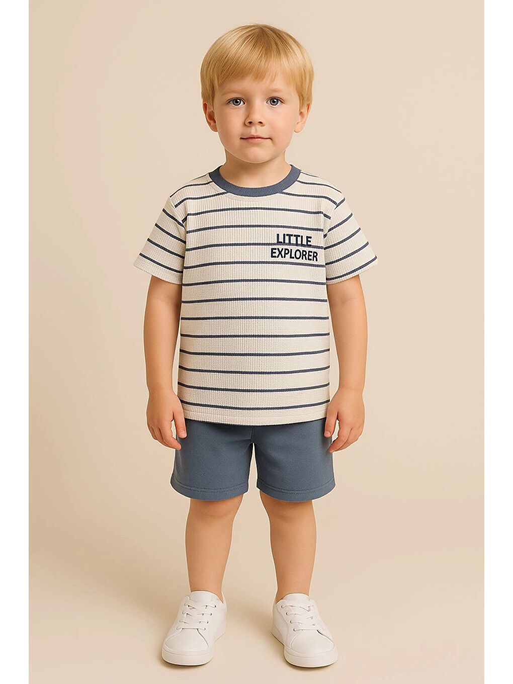 Antrasit Waffle Çizgili Erkek Çocuk Şortlu Takım 50309