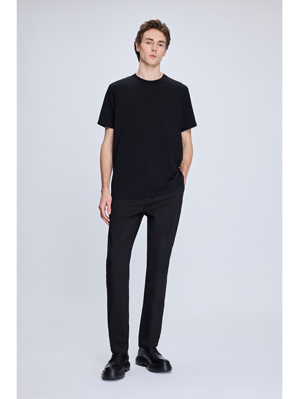 Siyah Regular Fit Bisiklet Yaka Pamuklu Triko Tişört-1