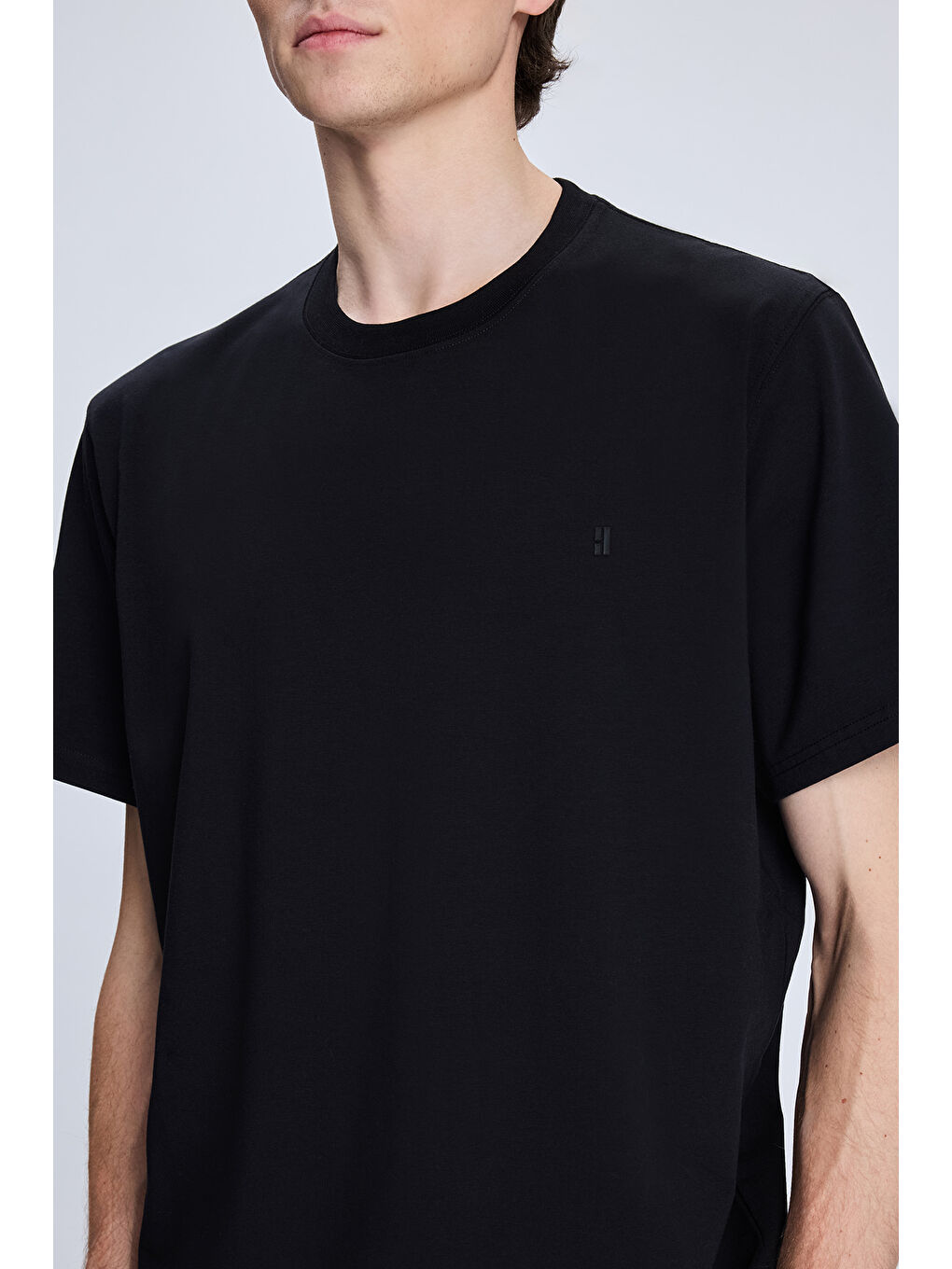 Siyah Regular Fit Bisiklet Yaka Pamuklu Triko Tişört-3