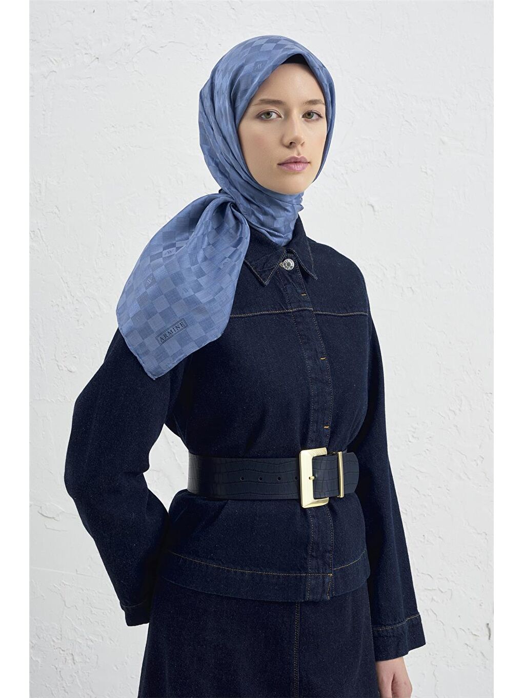 Mavi Elegance İpek Pamuk Dama Eşarp 26-2