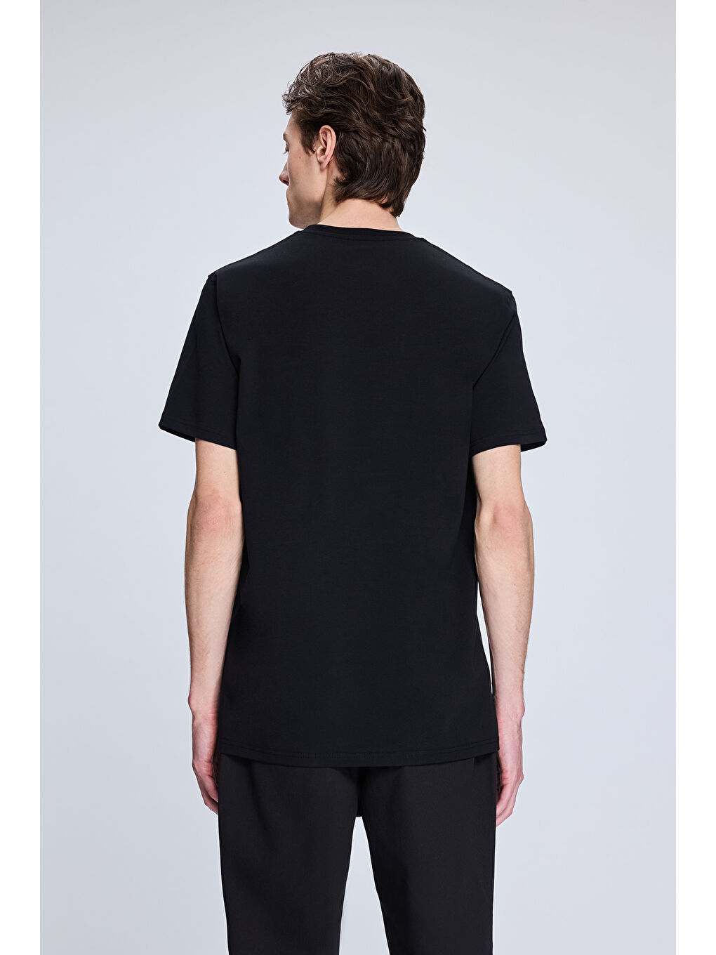 Siyah Regular Fit Bisiklet Yaka Pamuklu Triko Tişört-4