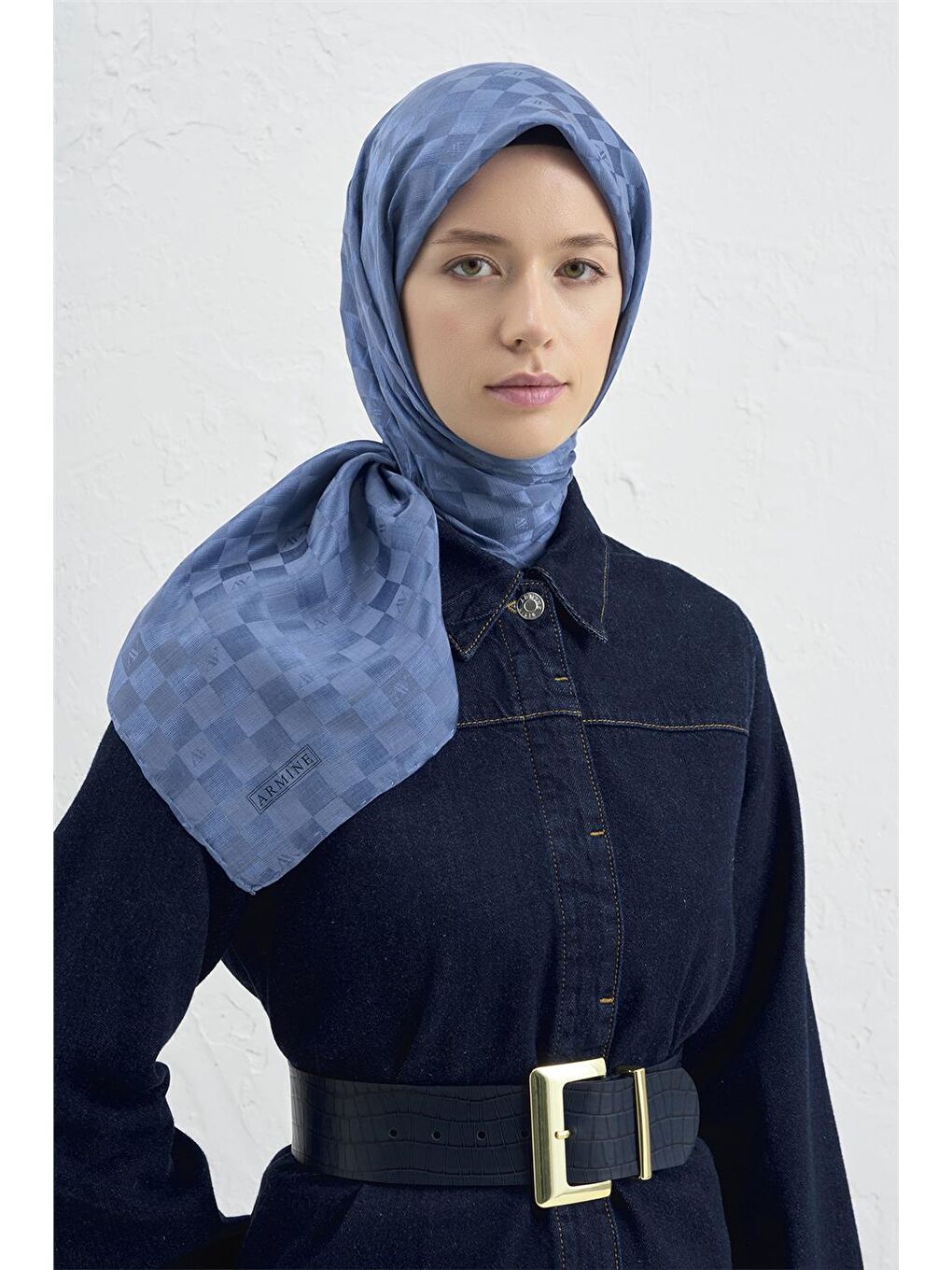 Mavi Elegance İpek Pamuk Dama Eşarp 26-3