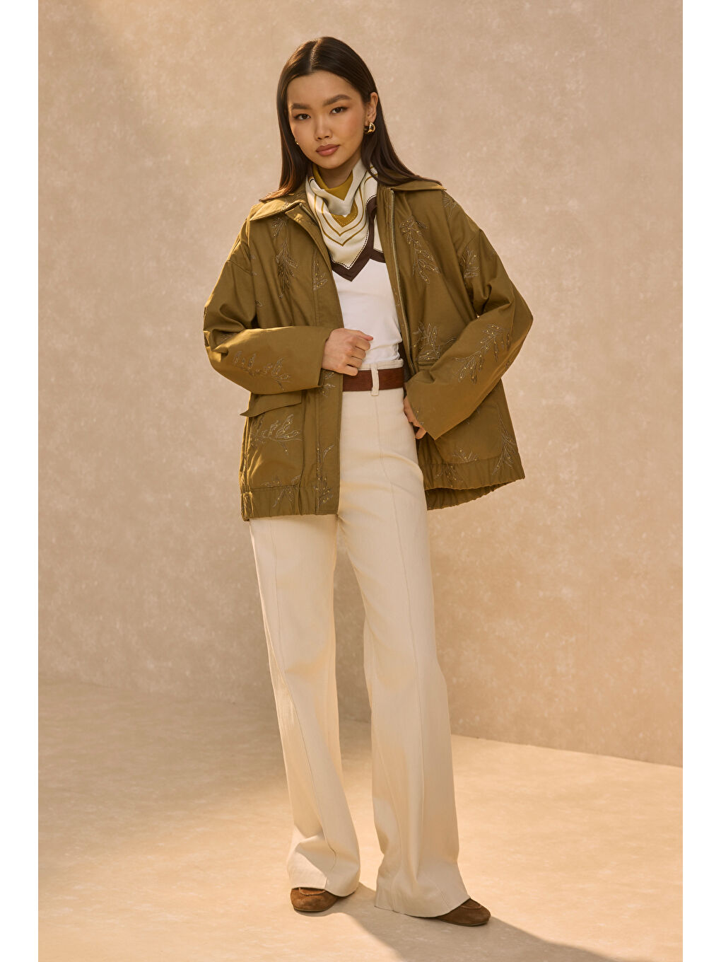 Nakışlı Bomber Ceket Haki-1