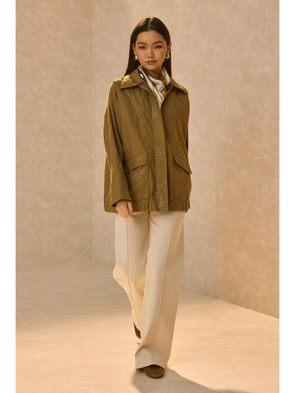 Nakışlı Bomber Ceket Haki-3