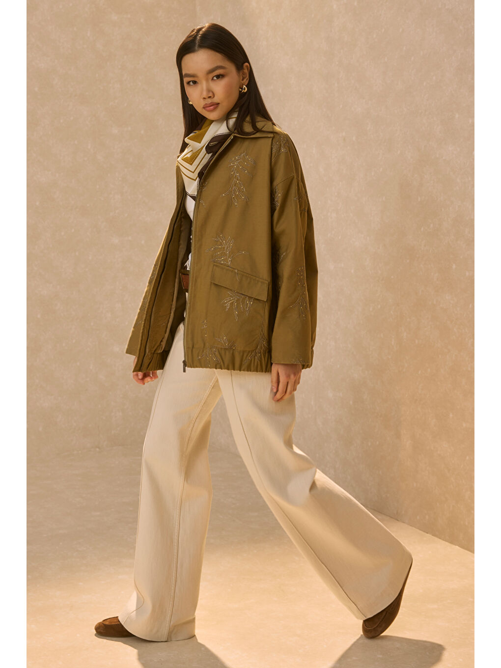 Nakışlı Bomber Ceket Haki-4