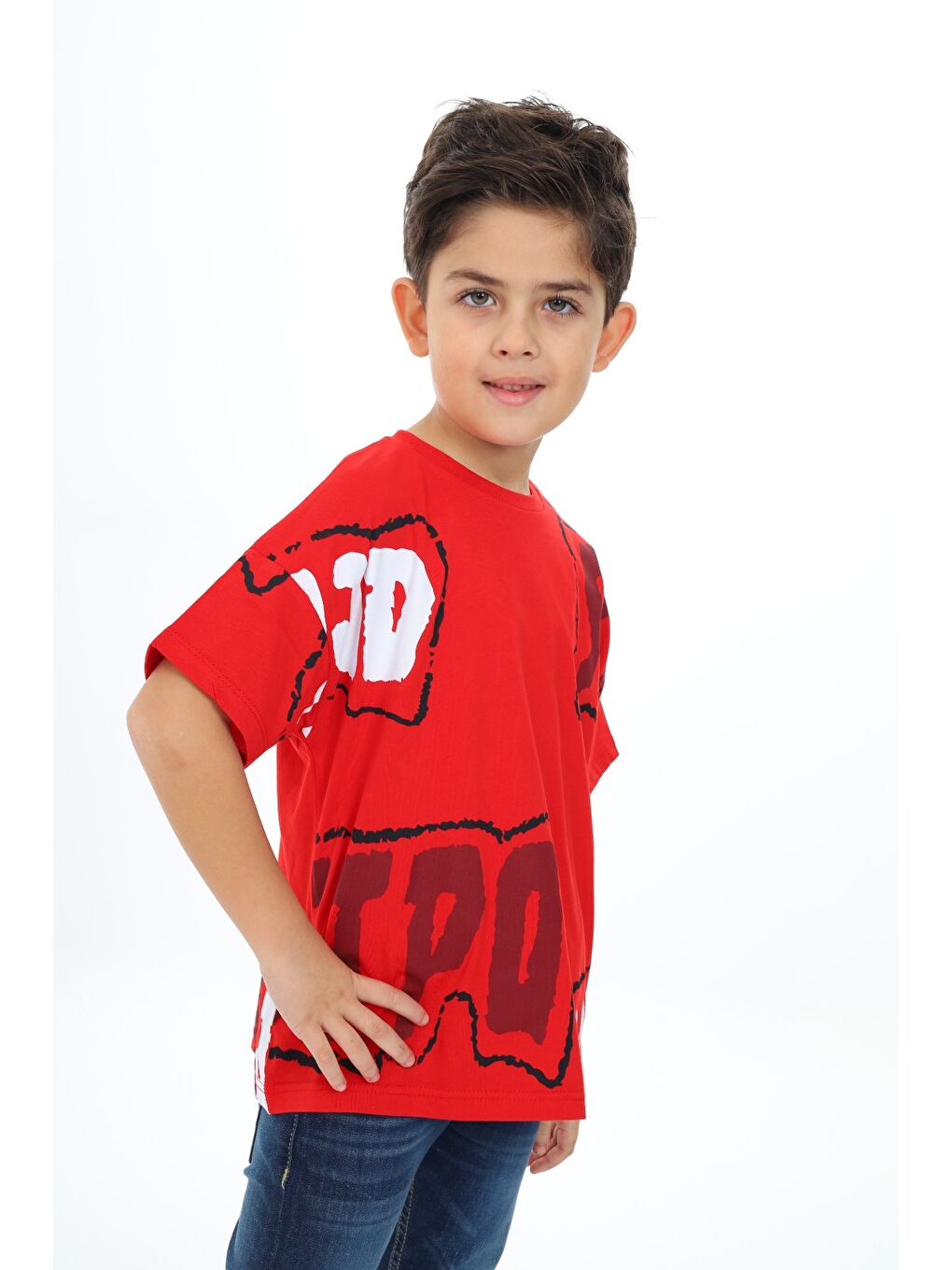 Kırmızı Erkek Çocuk Baskılı Tişört-1
