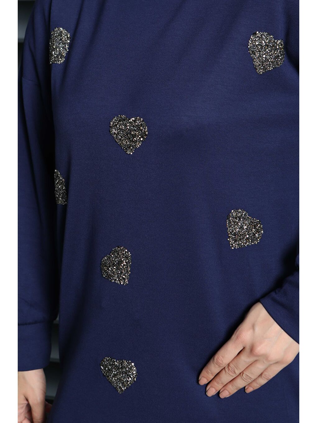 Kalp Taşlı İşlemeli Modal Tunik Lacivert - 27875-LACIVERT-2