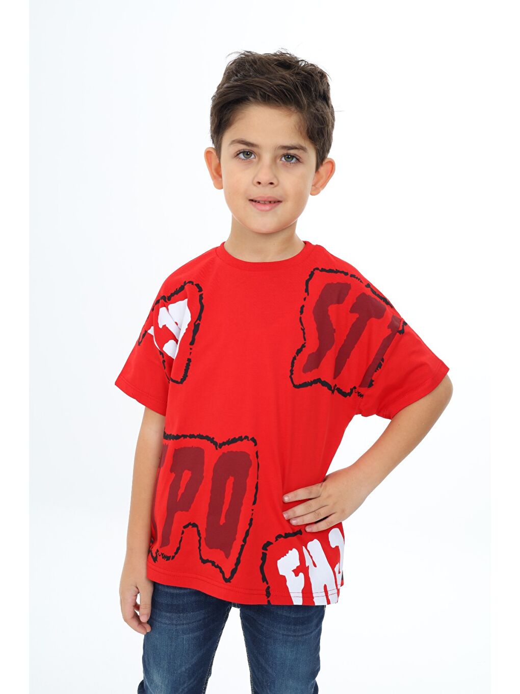 Kırmızı Erkek Çocuk Baskılı Tişört-3