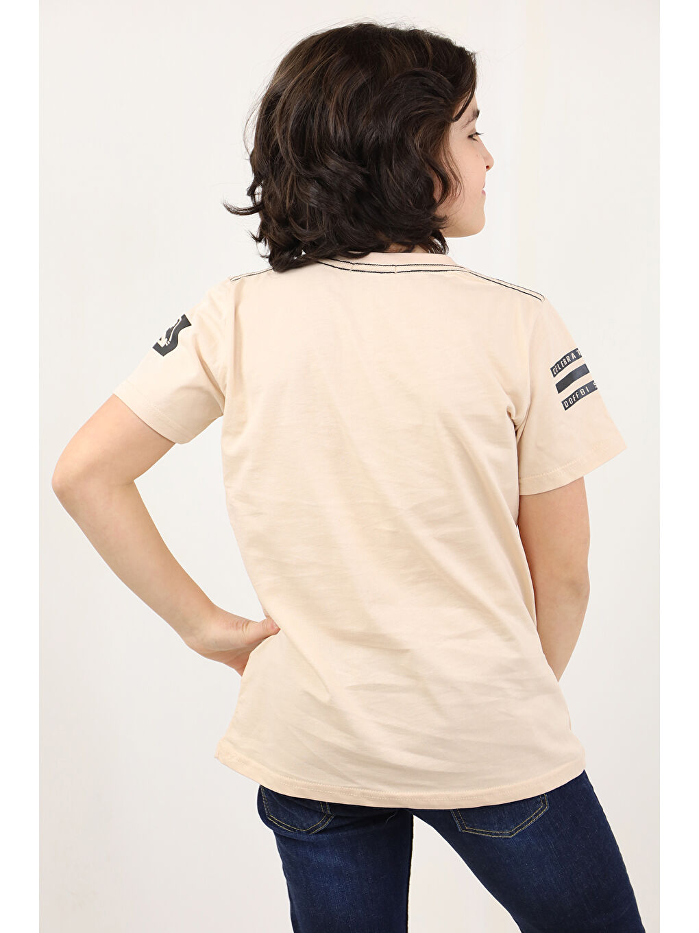 Bej Erkek Çocuk Baskılı Tişört-1