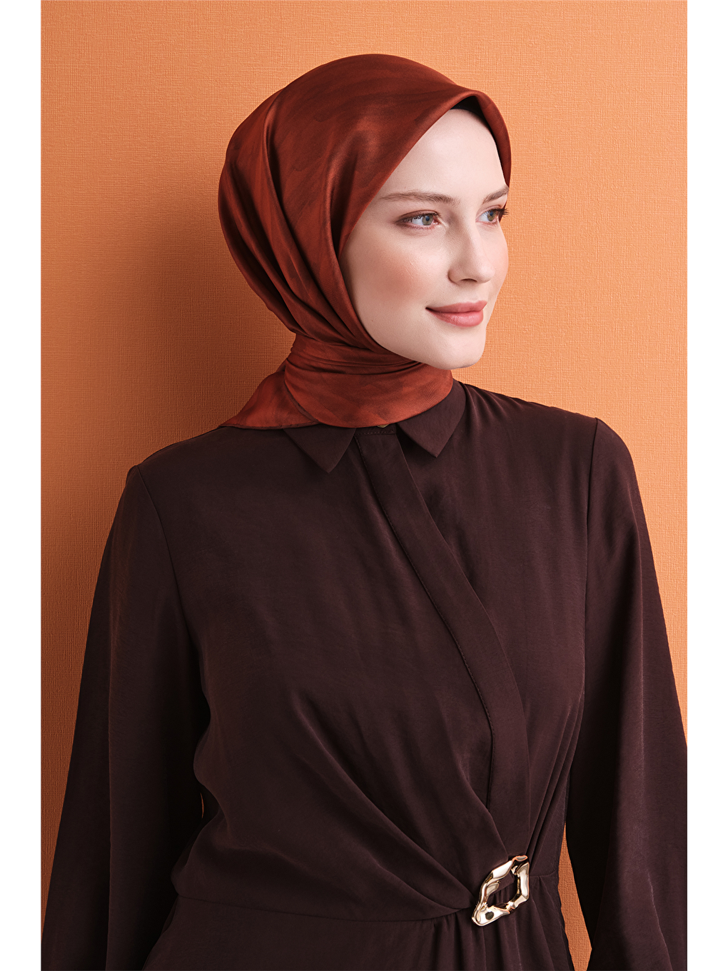Kahverengi Saf İpek Twill Eşarp 9630d 84-1