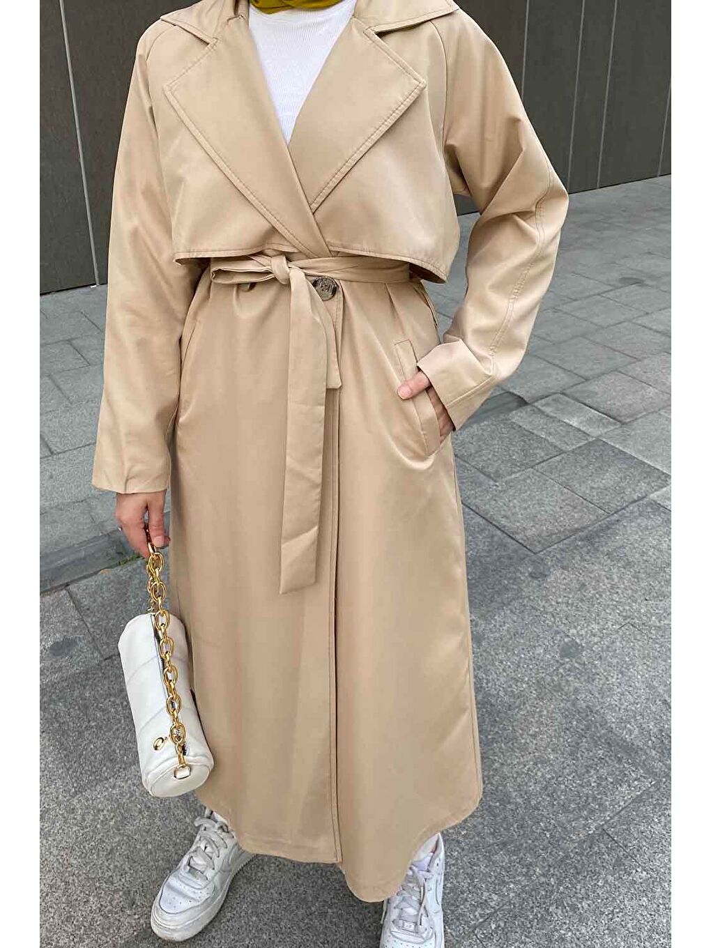 Hector Çentik Yakalı Trençkot Kum Beji-3