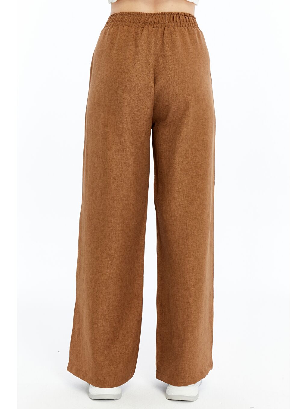 Kahverengi Kadın Pantolon Keten Karışımlı Belİ Lastikli Kırışmaz Pantolon KETEN-PANTOLON-5