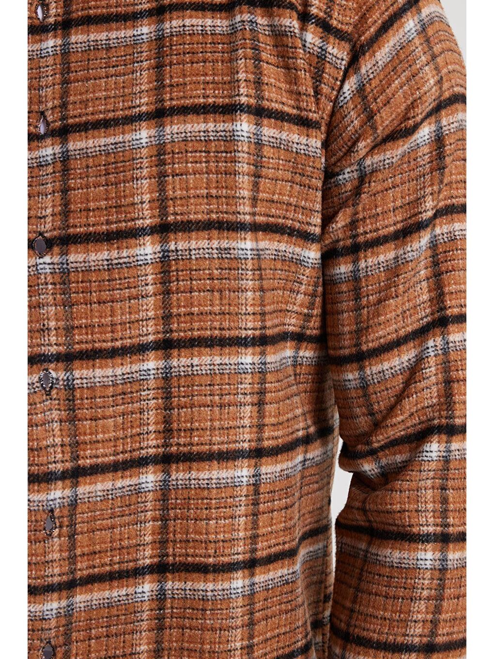 Kahverengi Erkek Slim Fit Dar Kesim Kareli Kışlık Oduncu Gömlek-3