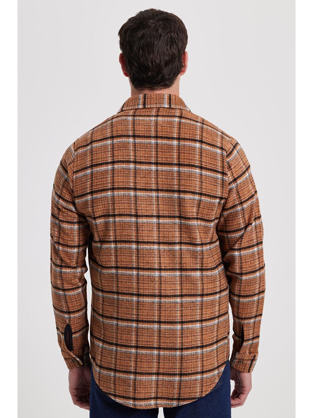 Kahverengi Erkek Slim Fit Dar Kesim Kareli Kışlık Oduncu Gömlek-6