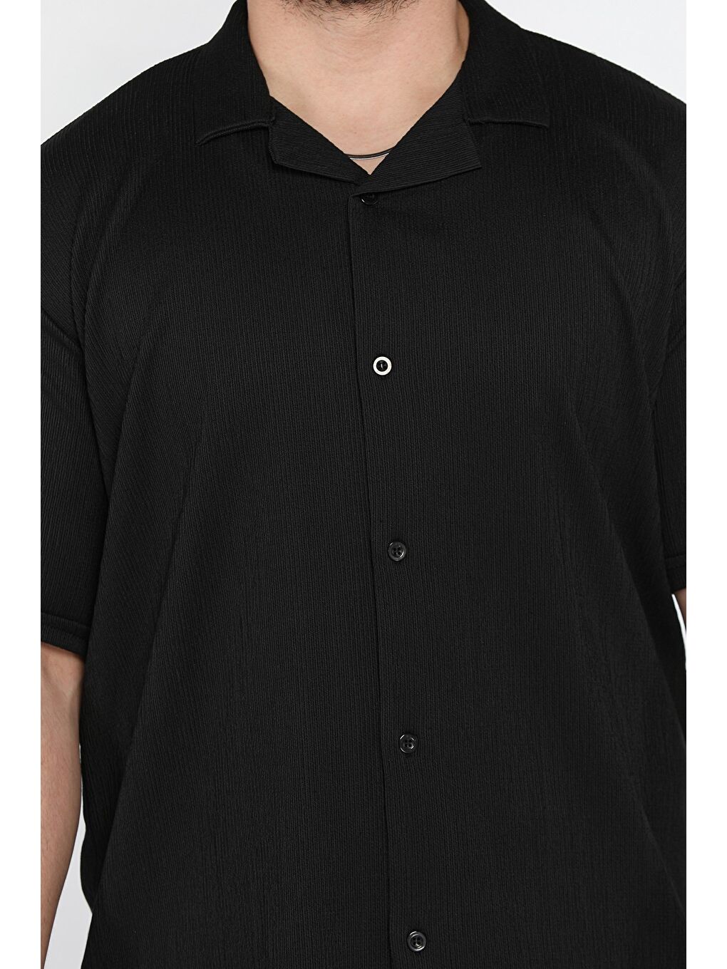 Siyah Erkek Apaş Yaka Gömlek Şort İkili Takım-2