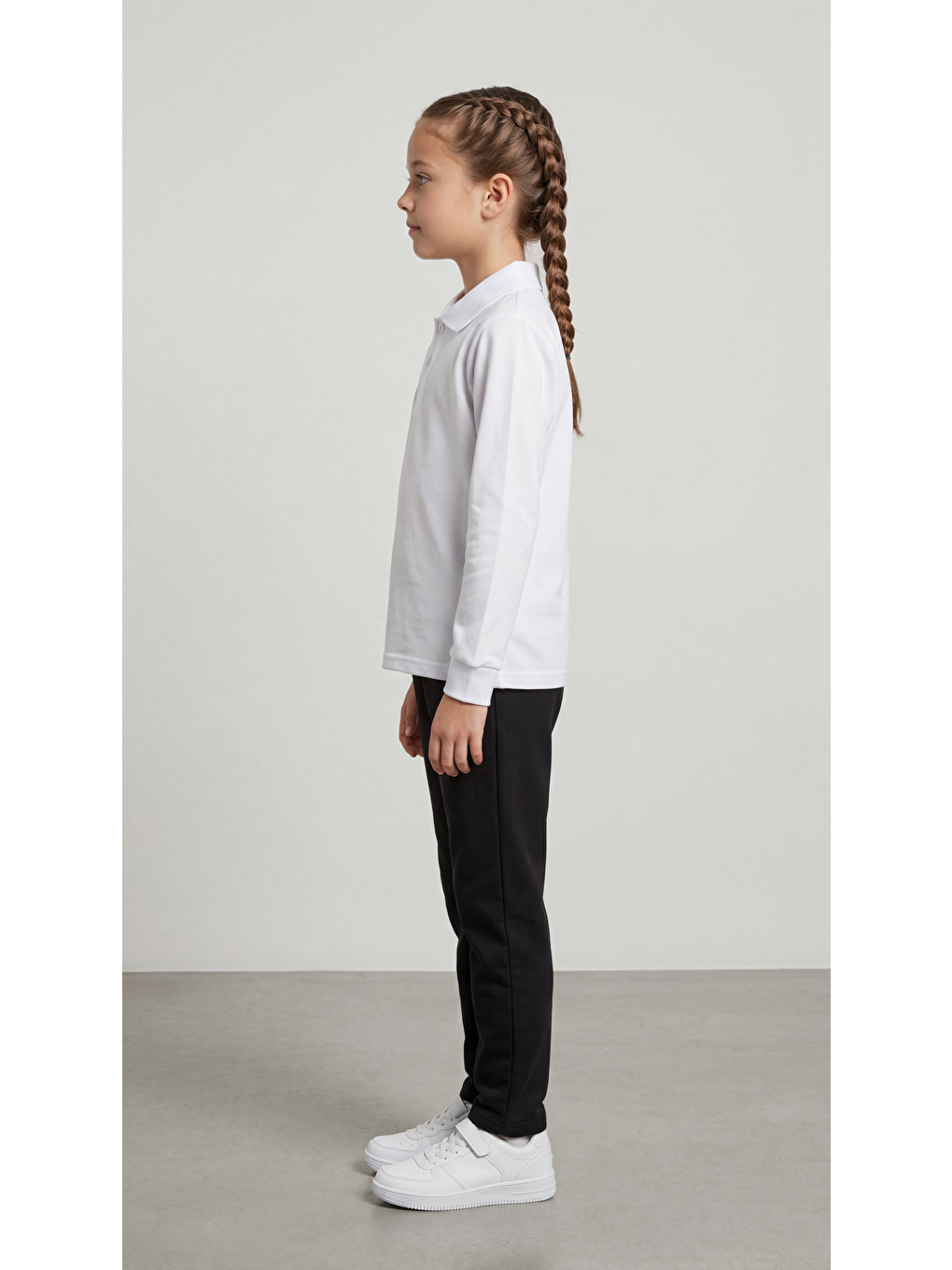 Beyaz Kız Çocuk Okul Uzun Kol Polo Yaka Lakost-1