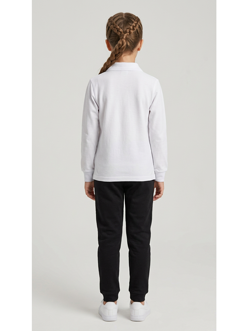 Beyaz Kız Çocuk Okul Uzun Kol Polo Yaka Lakost-3