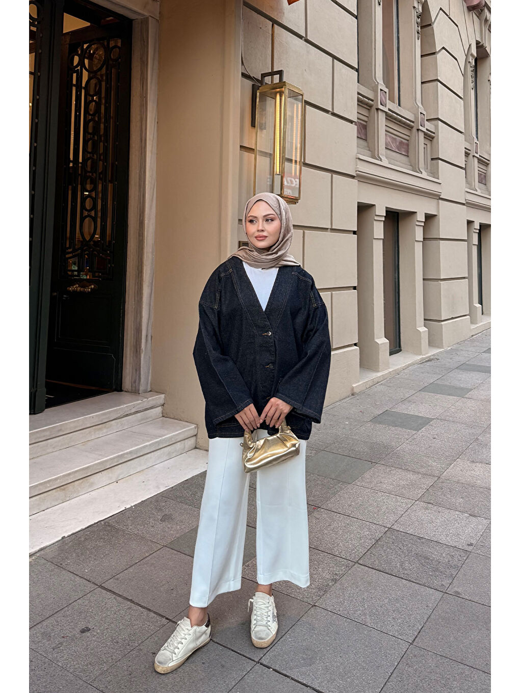 Kadın Kruvaze Yaka Jean Ceket Koyu Mavi-1