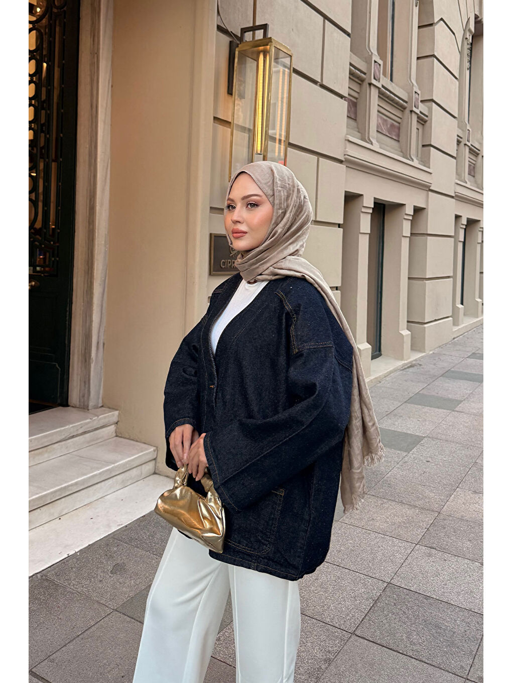 Kadın Kruvaze Yaka Jean Ceket Koyu Mavi-3