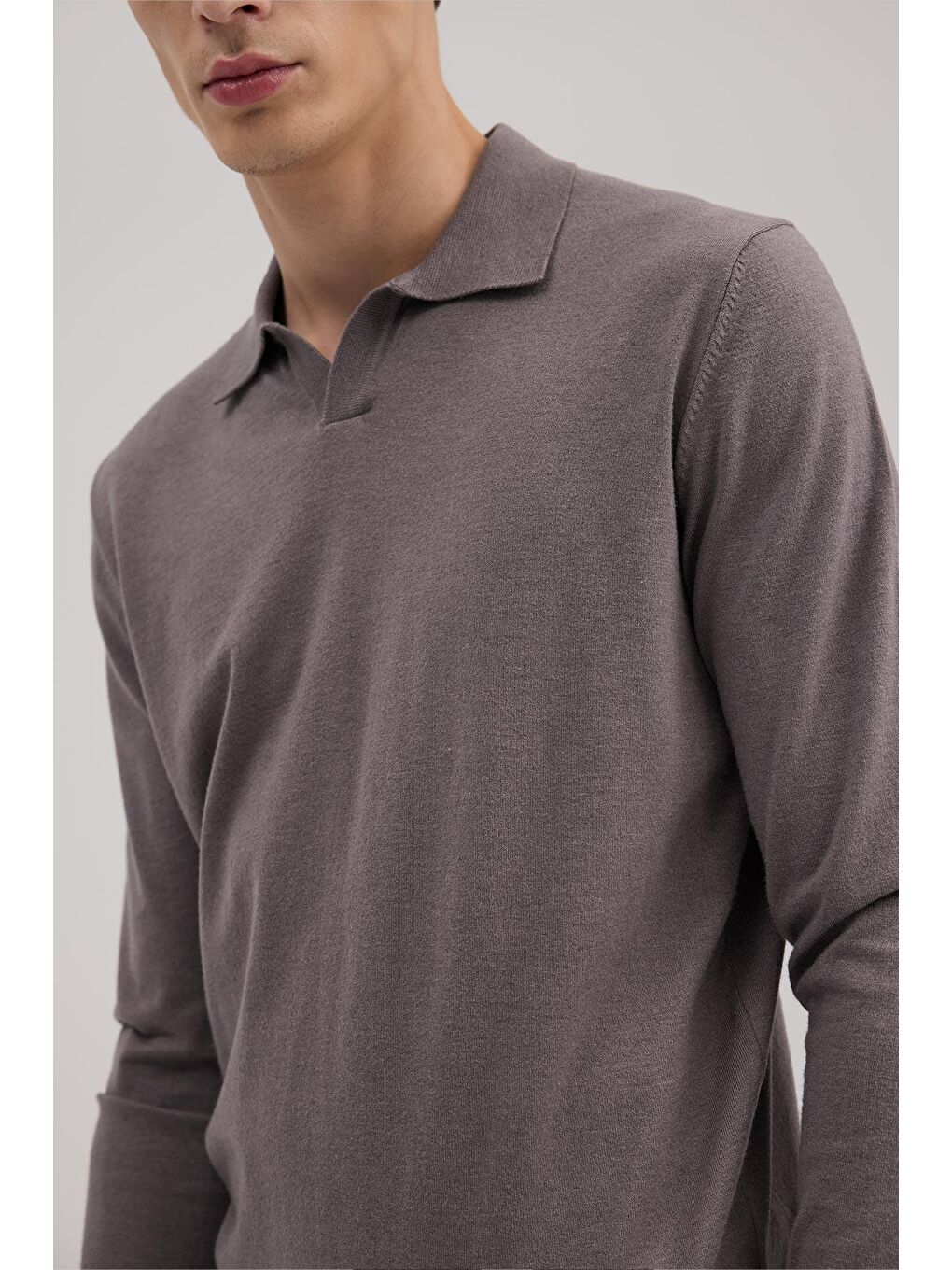 Mor Gül Kurusu Slim Fit Polo Yaka Triko Kazak-2