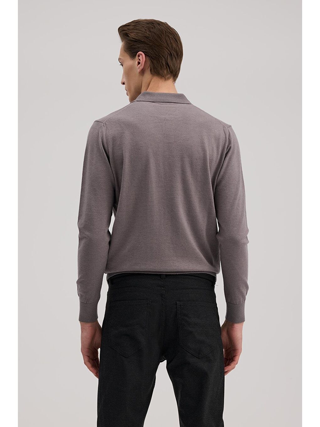 Mor Gül Kurusu Slim Fit Polo Yaka Triko Kazak-3