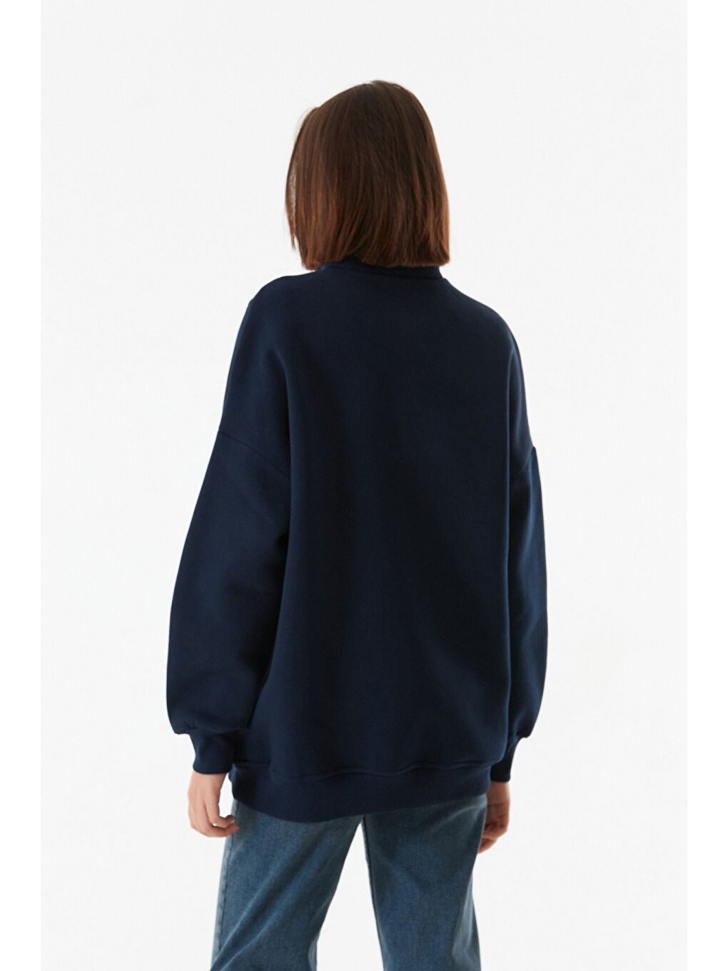 Fullamoda Lacivert Basic Yarım Fermuarlı Cepli Sweatshirt - 4