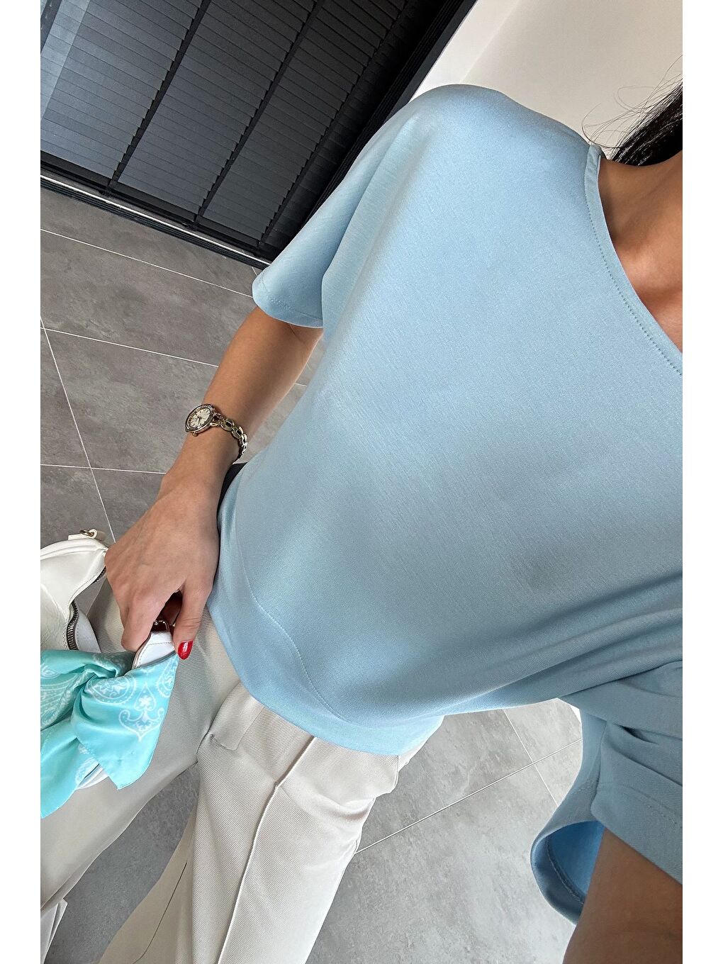 Mavi Kadın Kayık Yaka Bluz-2