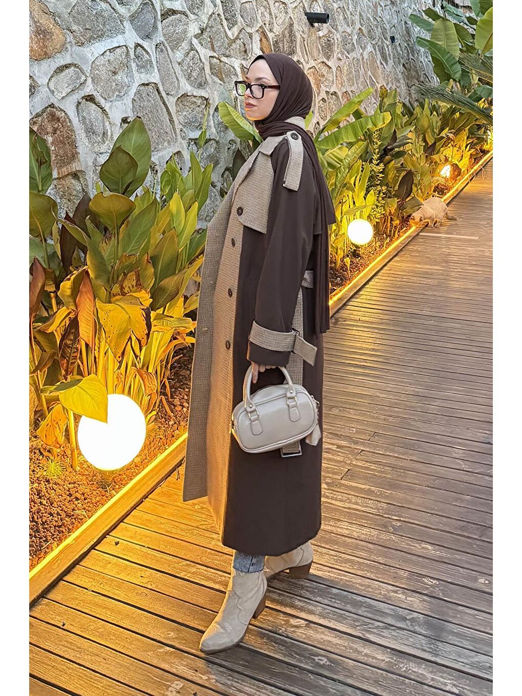 Ekoseli Reglan Trençkot Acı Kahverengi-1