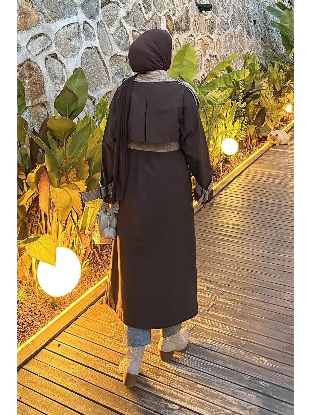 Ekoseli Reglan Trençkot Acı Kahverengi-3