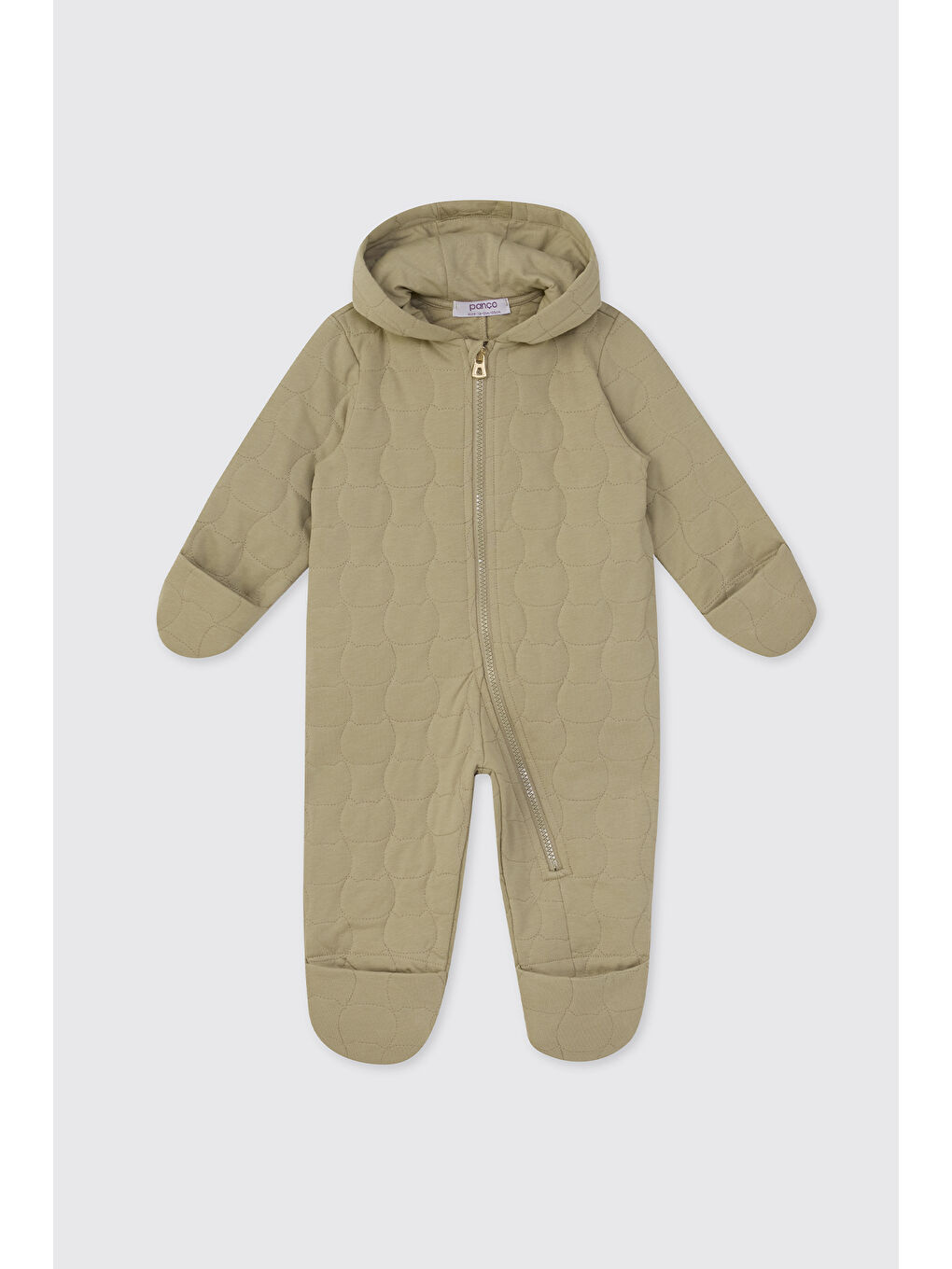 Haki Yenidoğan Uzun Kollu Patikli Kapitone Bej Tulum