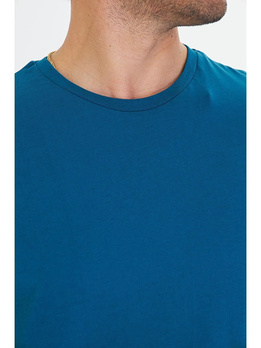 Erkek Pamuklu Bisiklet Yaka Tişört Mavi 5014-M-6