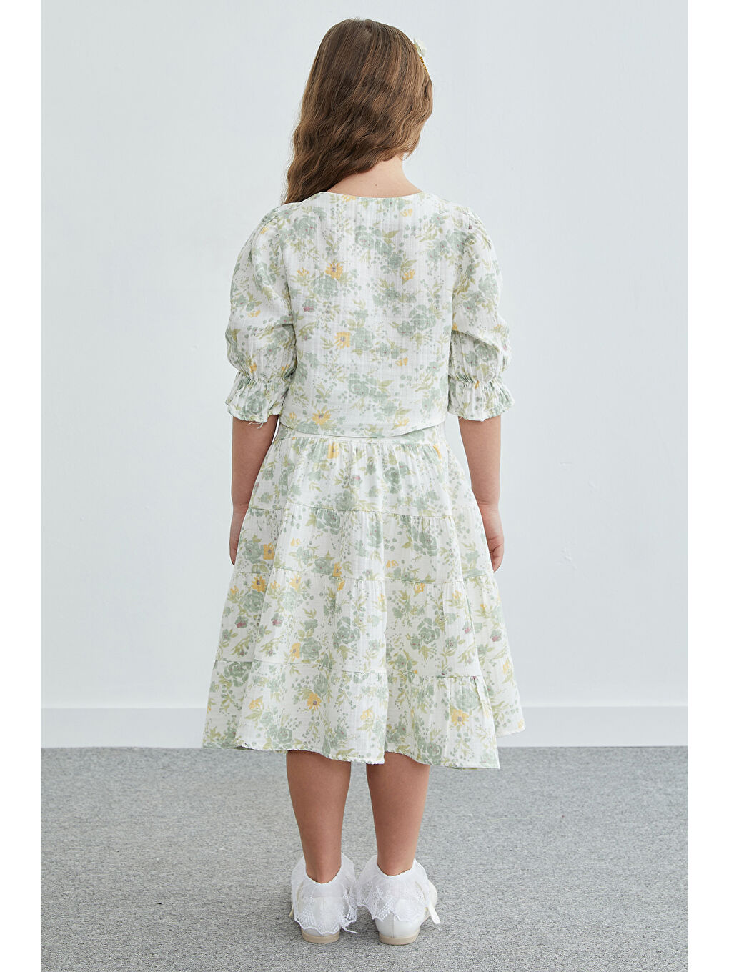 Yeşil Çiçek Desenli Kolu Gipeli Kız Çocuk Etekli  2 Li Takım-2