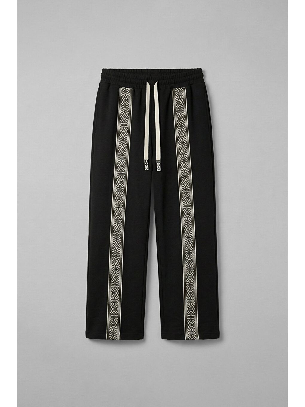 Erkek Şeritli Etnik Desenli Rahat Baggy Fit Eşofman Siyah