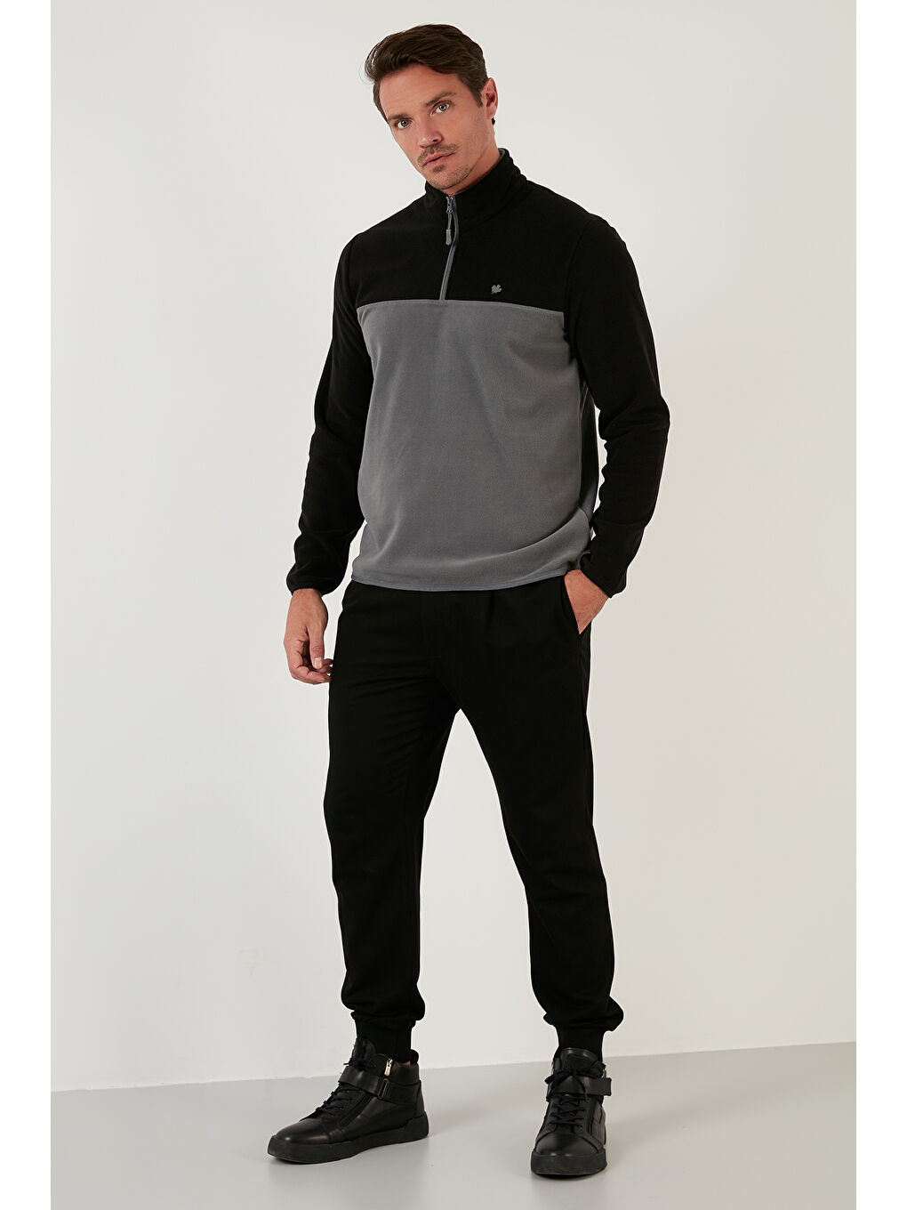 Siyah Regular Fit Anti-Pilling Tüylenme Yapmayan Dik Yaka Şardonlu 2'li Paket Polar 5906016S2-3