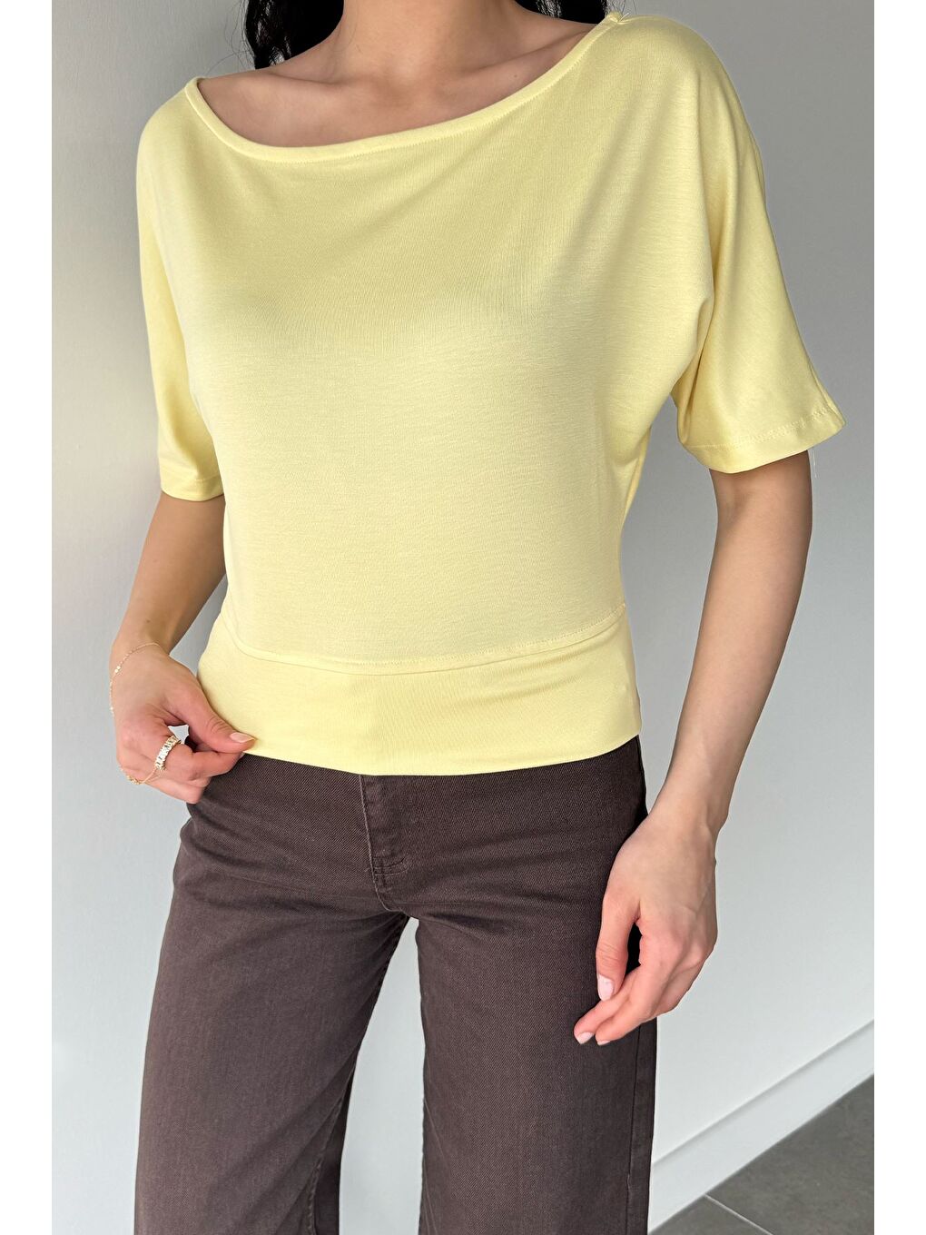 Sarı Kadın Kayık Yaka Bluz-2