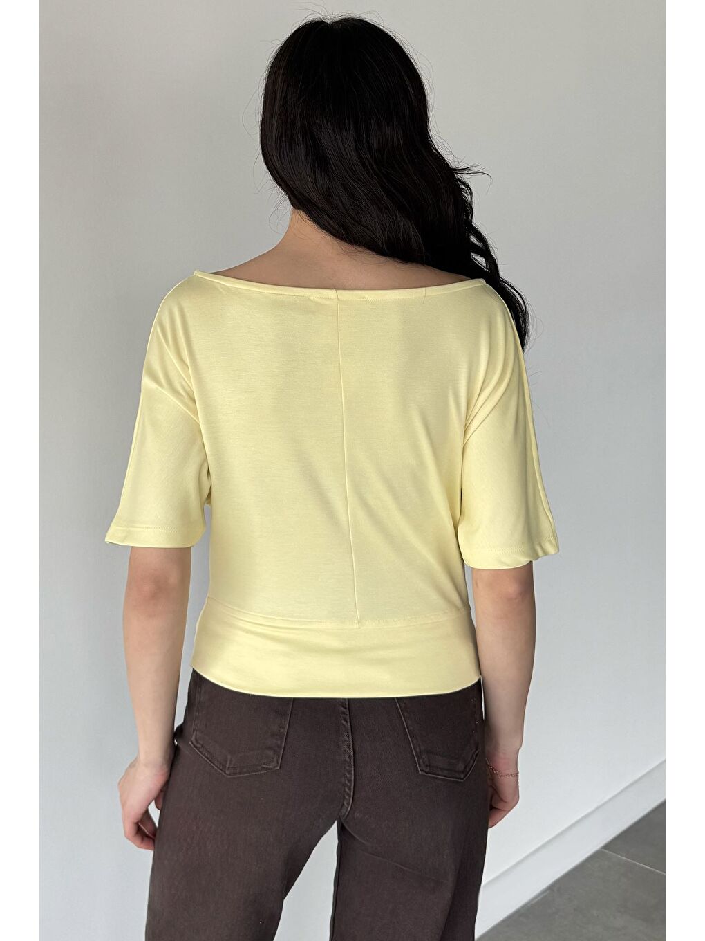Sarı Kadın Kayık Yaka Bluz-3