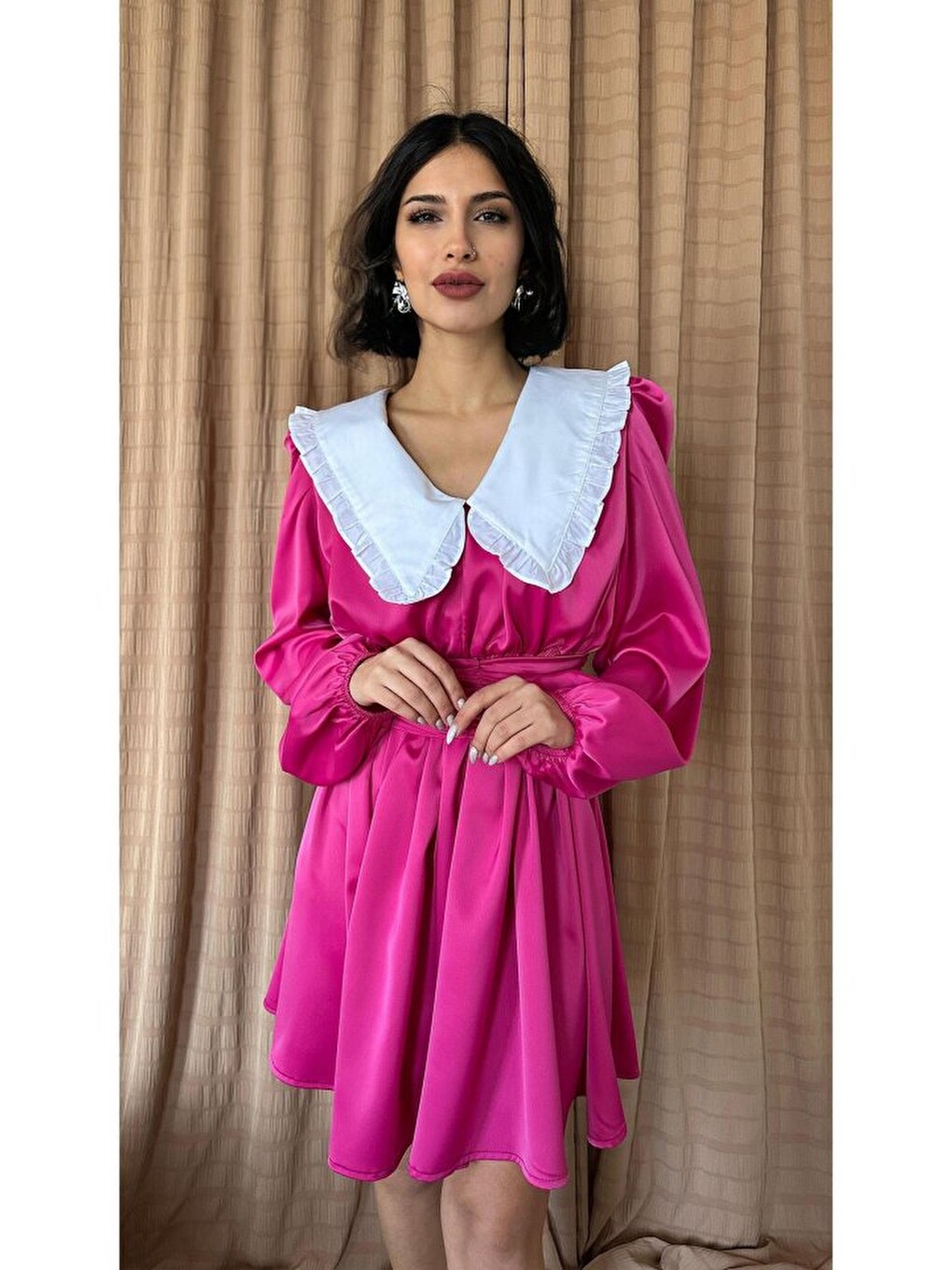 Fuşya Bebe Yakalı Elbise-2