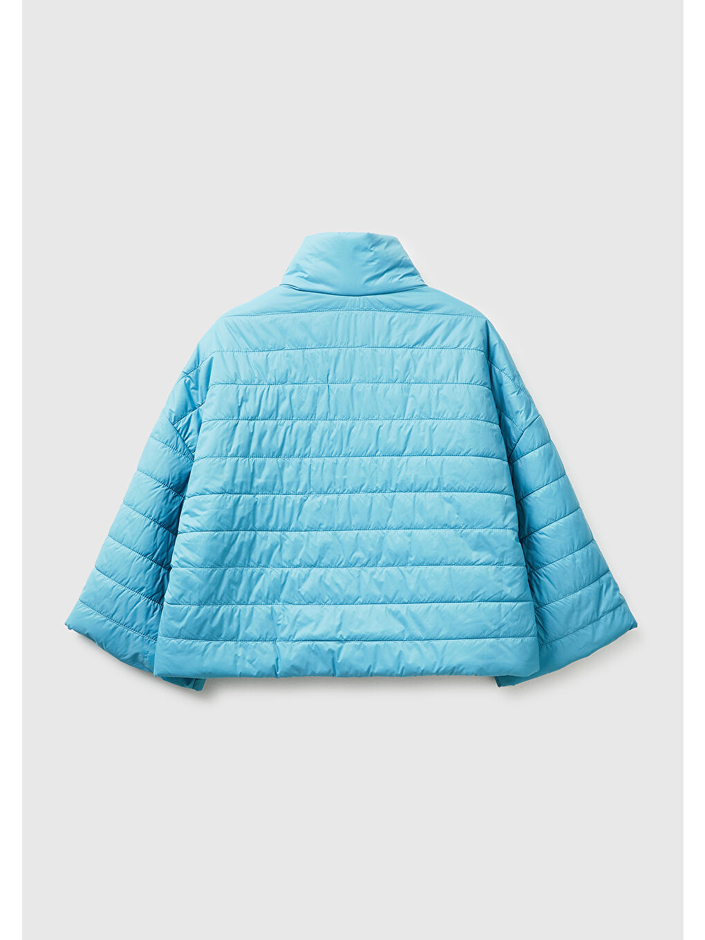 Kadın Açık Mavi Biyeli Cepli Fermuarlı Yüksek Yaka Ceket-3