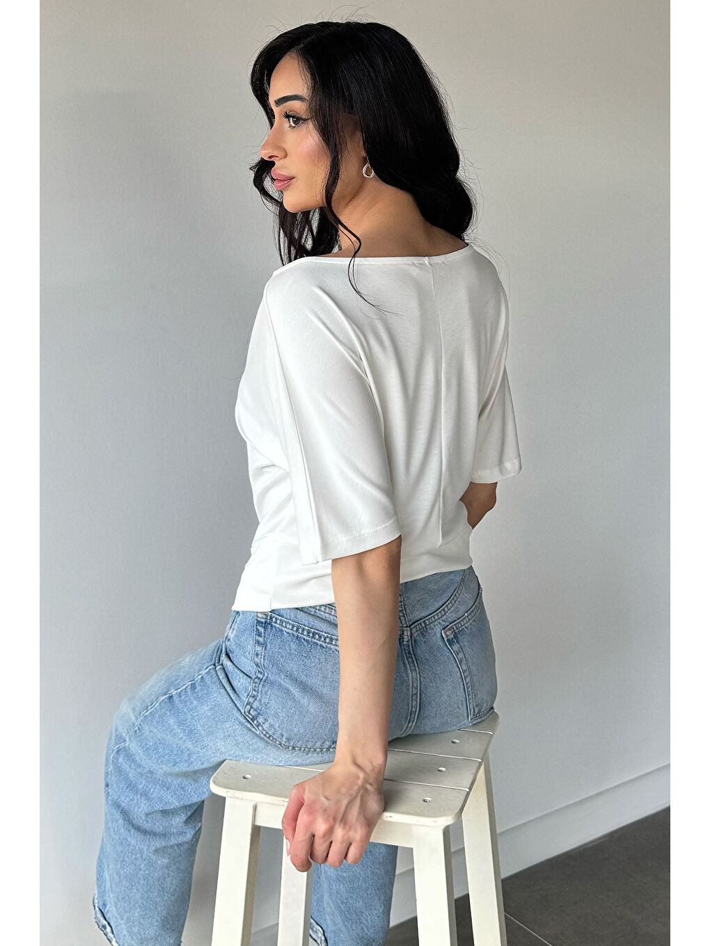 Ekru Kadın Kayık Yaka Bluz-3