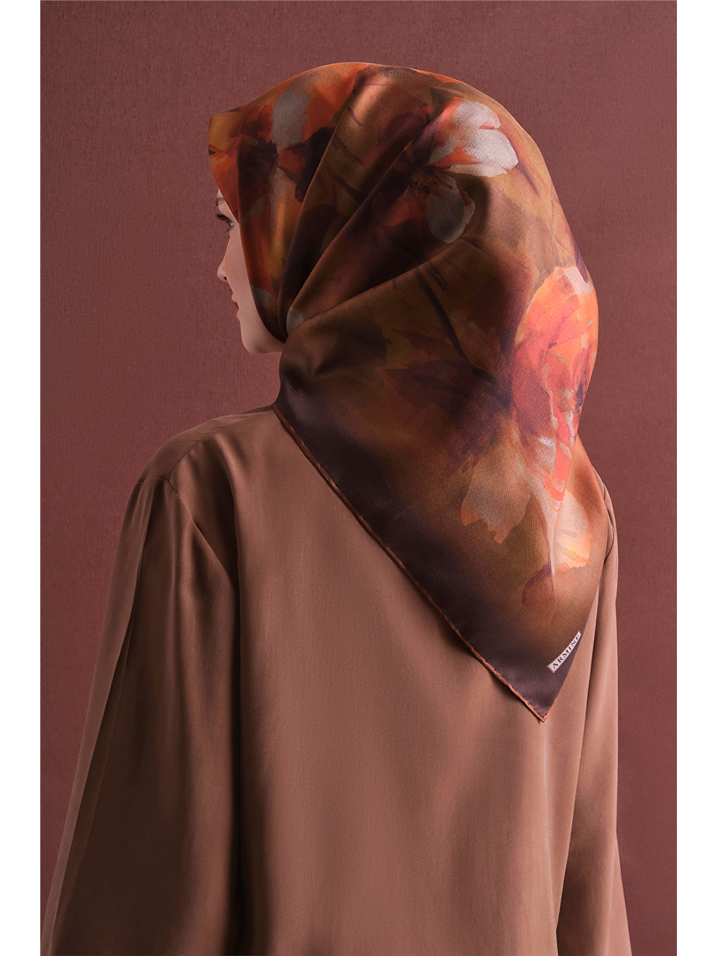 Kahverengi Saf İpek Twill Eşarp 9611d 56-4