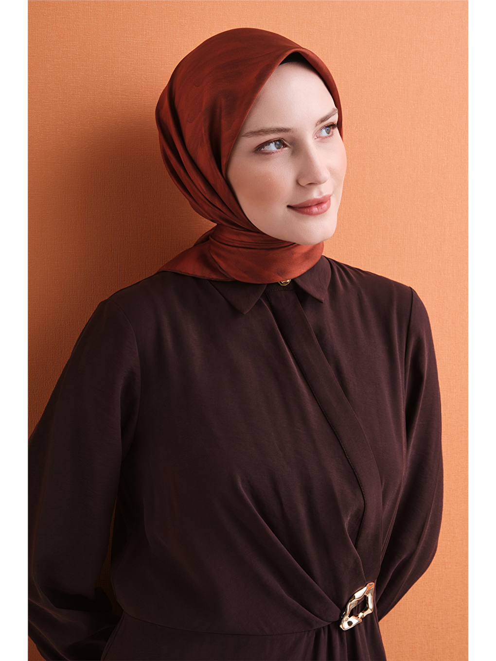 Kahverengi Saf İpek Twill Eşarp 9630d 84-2