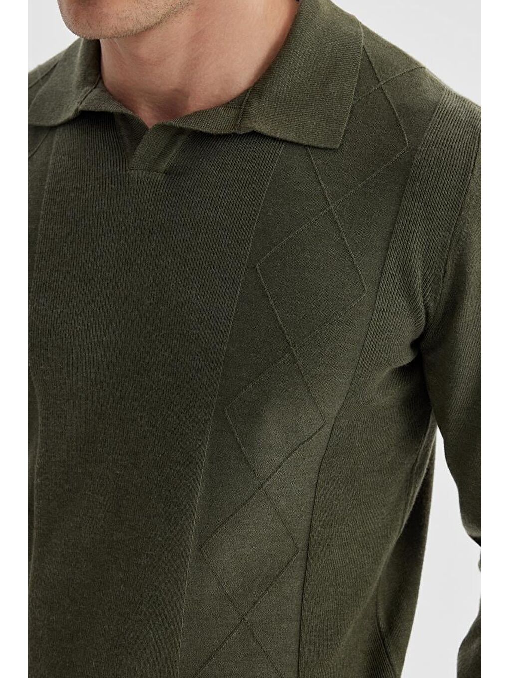 Haki Slim Fit Yün Kaşmir Karışımlı Desenli Polo Yaka Triko-2